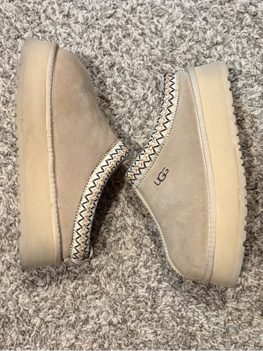 UGG Taupe Suede Platform Cozy Lined Slip-Ons - Picture 5 of 6